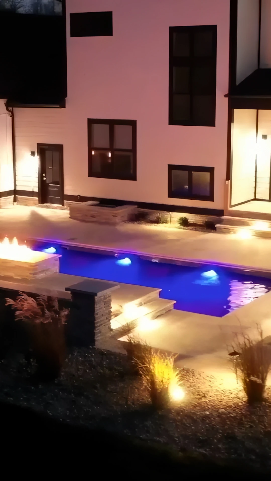 Completed Techo-Bloc pool deck with running bond pattern, Greyed Nickel color, estate backyard in Alpharetta GA