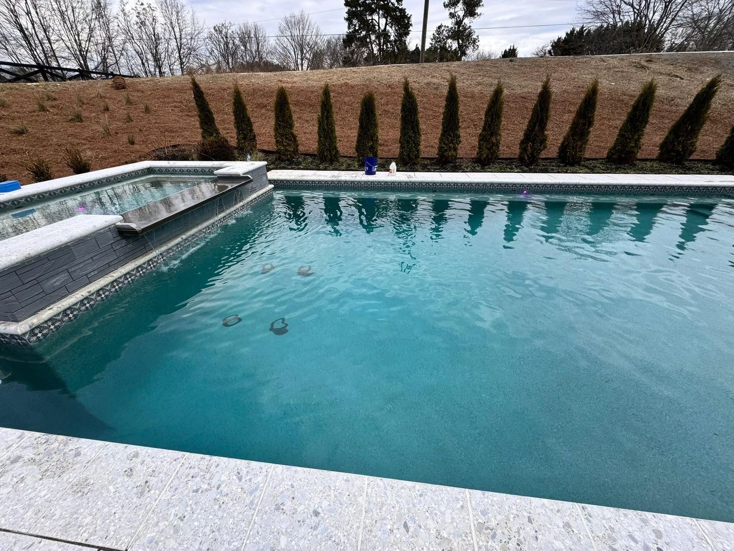 Resort-style pool with lighting from multiple zones in Hamilton Mill Dacula backyard