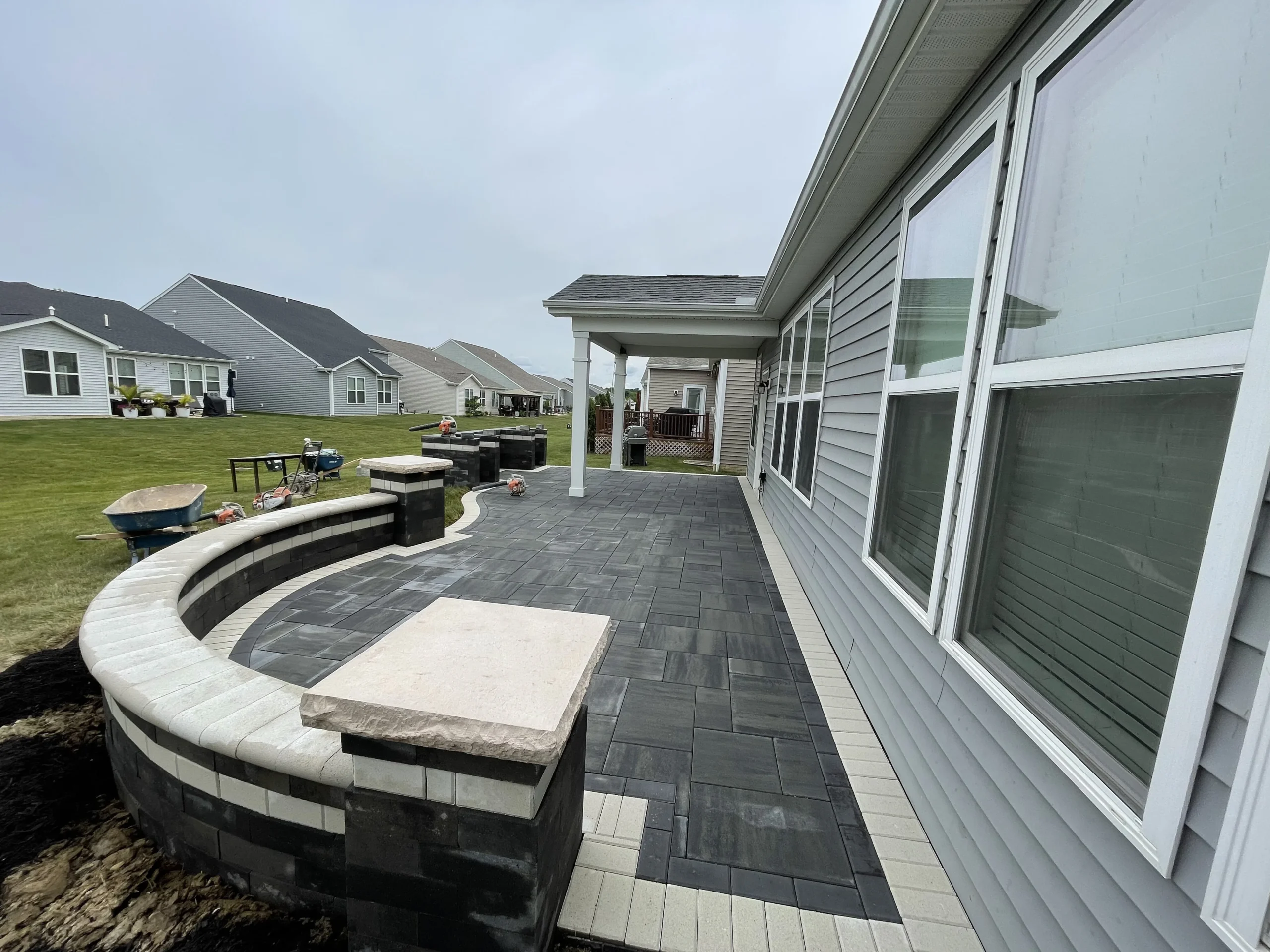 Hardscape walkway and patio transition in Clarkston GA showing proper base prep zone before pavers are laid